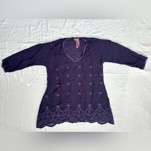 Johnny Was Dark Purple Tunic with Vibrant Embroidery
